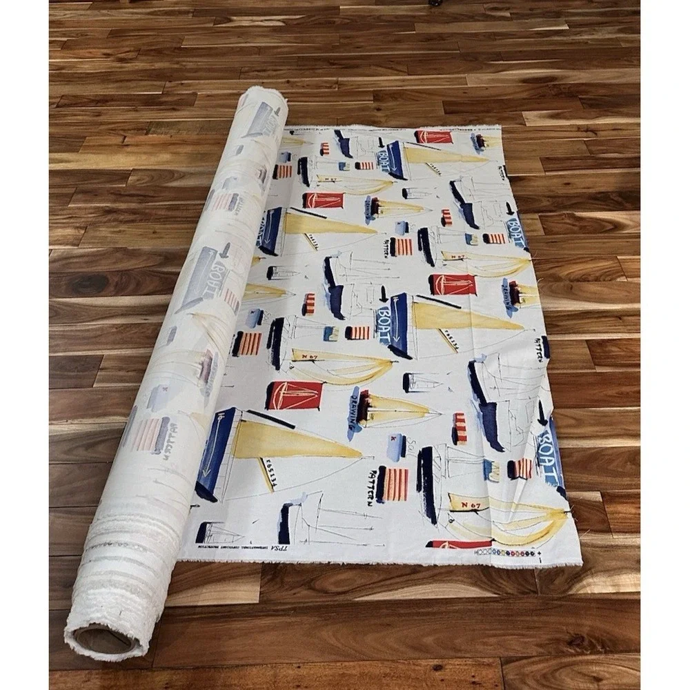 Vintage Covington‎ Nautical Sailboat Fabric 25 Yards Coastal Decor Cotton Canvas
